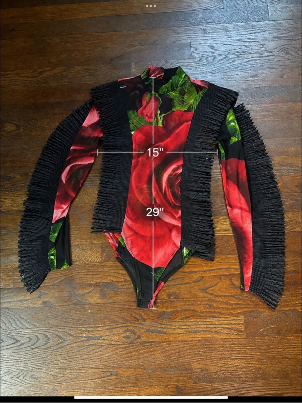 Wearable Art Romantic Goth Rose Print Mesh Bodysuit Avant Garde Statement Top - Picture 12 of 16